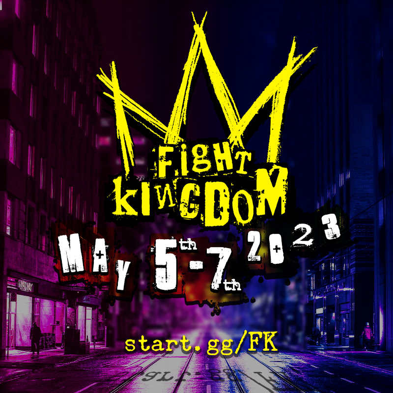 We are pleased to announce that Fight Kingdom will be returning May 5-7th 2023 at the Courtyard Marriott in Everett, WA

Guilty Gear Strive
Marvel VS Capcom 2
Street Fighter III: 3S
Super Street Fighter 2 Turbo
*AND* more!

discounted room rates available
start.gg/FK