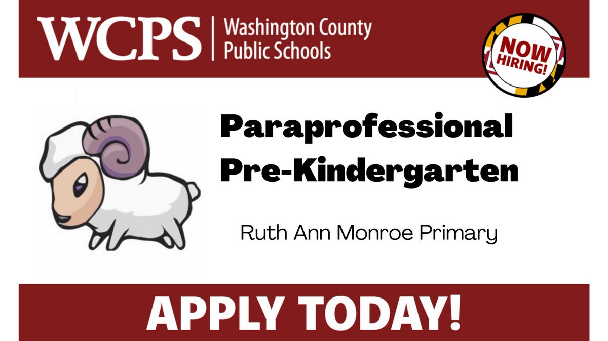 Ruth Ann Monroe Primary School is accepting applications for Paraprofessional Pre-Kindergarten. Apply today at wcpshr.com

WCPS is offering 2% additional compensation to new, eligible employees in addition to base salaries for the 2022-2023 school year.