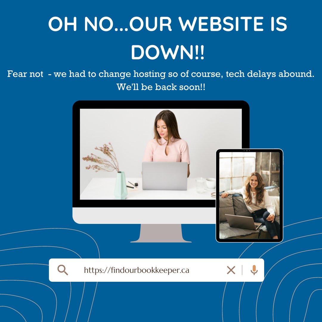 Unfortunately our website is down for a couple of days, annoying, but we'll be back. We had to switch hosting and of course, there are inevitable tech issues, but we're working on it.  If you need to get in touch, email connect@findourbookkeeper.ca or call 289-251-1686.