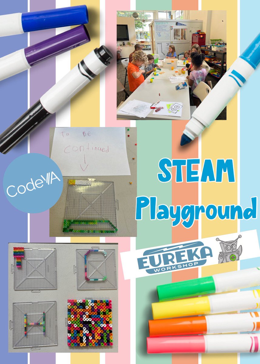 jenhicks's tweet photo. Day 2 of STEAM Playground!  Some game designing, coding vocab review, Playdough exploration which turned into “The Ice Cream Shop,” &amp; Perler bead creations!  A busy and productive time w/elementary campers! 👏😃#csed #steam #csforall #codeva #eurekaworkshop https://t.co/OLPLgyYuQS