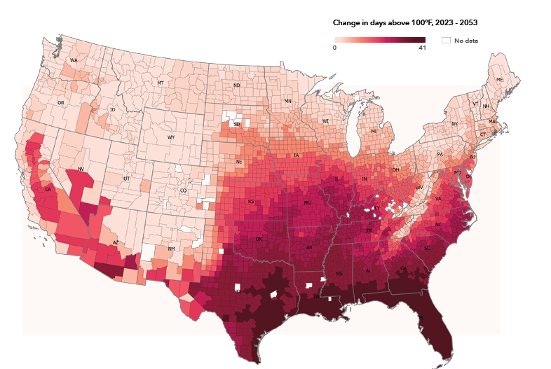 RiskFactorCom's tweet photo. Across the country, there are approximately 127M properties expected to experience one day of dangerous heat per year (above 100°F). In 30 years that will grow to 134M properties with one day of dangerous heat annually. Learn more by visiting https://t.co/ky6wEihlNM. 

#HeatRisk https://t.co/9WLTJpRmZn