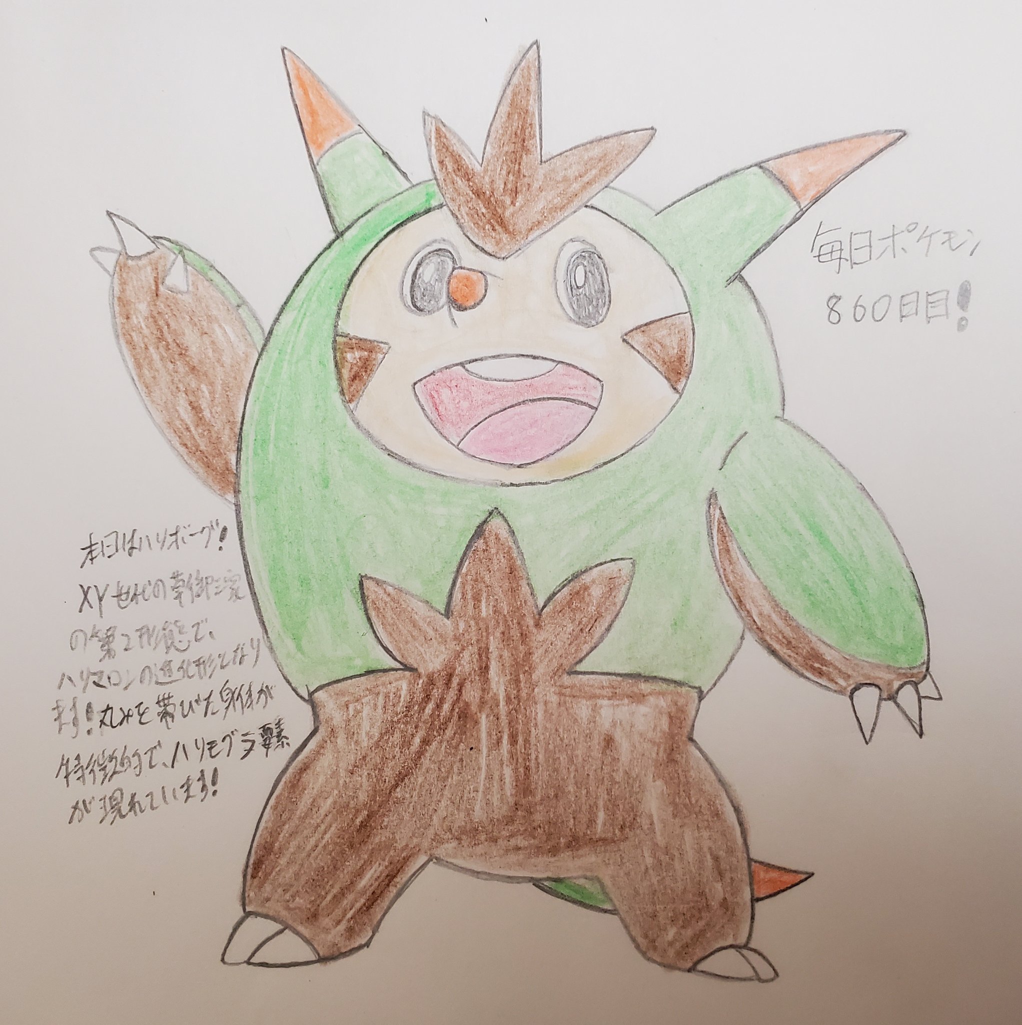 Runner Hiro Runrun 常識を超える 毎日ポケモンお絵描き 860日目 本日はハリボーグを描きました Xy世代における草御三家ポケモンの第2形態で ハリマロンの進化形となる とげよろいポケモン で その分類通りとげのついた丸い鎧のような身体になって