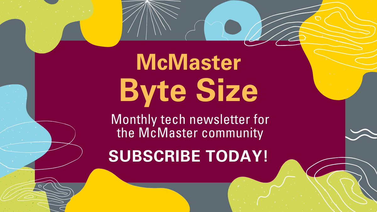 McMasterIT's tweet photo. Introducing #McMasterByteSize Newsletter to @McMasterU students, faculty &amp; staff joining us this Fall!
Subscribe today to the newsletter to stay up to date on the latest news &amp; tips, services &amp; training by #McMasterUTS
Subscribe here: https://t.co/kNlYAvobUj!  
@MSU_McMaster https://t.co/zAhDj2wjFX