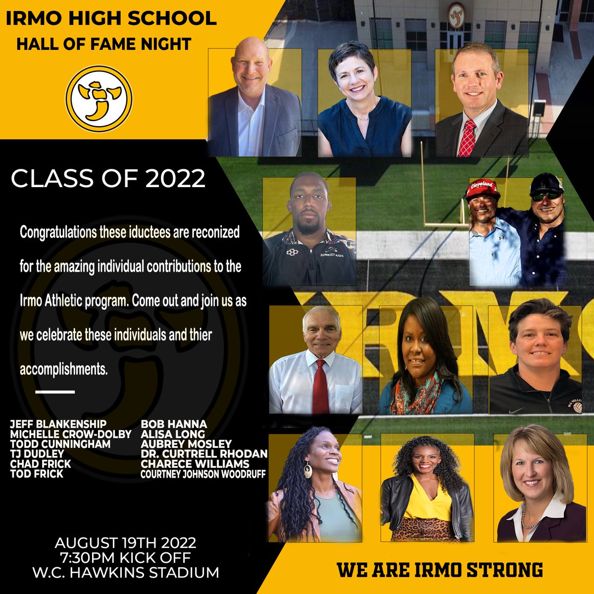 Irmo_Football's tweet photo. Special Week. Class Of 2022 Athletic Hall Of Fame. Recognized at halftime this Friday night and Ceremony Saturday Aug. 20th at 6:00 in our CFA #IrmoPride #PridenIn5 @LouatTheState @CDearing82 @lexchronsports2 @IrmoYJClub @IrmoHigh https://t.co/1Ac4utEm0N