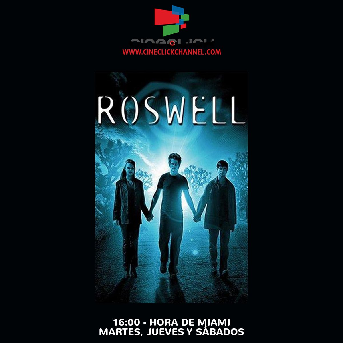 CineClickC's tweet photo. 𝗥𝗢𝗦𝗪𝗘𝗟𝗟
16:00 - HORA DE MIAMI
𝗠𝗔𝗥𝗧𝗘𝗦, 𝗝𝗨𝗘𝗩𝗘𝗦 𝗬 𝗦Á𝗕𝗔𝗗𝗢𝗦
Roswell una población de Nuevo México donde un grupo de adolescentes entre ellos varios  mitad humano y mitad alienígena  tendrán que convivir y descubrir el porqué están aquí

#Cineclick #Roswell https://t.co/KWGqNBQsxB