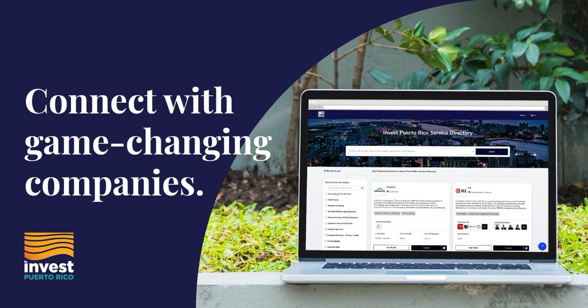 InvestPR's tweet photo. #InvestPR will launch a #ServiceDirectory this Fall.
This platform is designed to help service providers connect with new, expanding, and existing businesses in #PuertoRico.
If you're interested in being part of this opportunity, contact us at GetProven@investpr.org https://t.co/ZtrUI7U5ob
