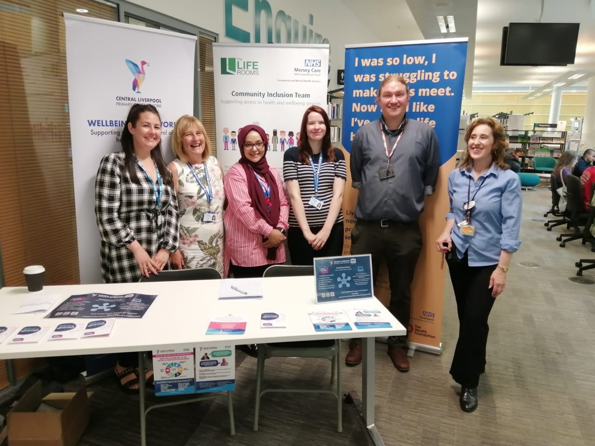 Today Rebeckah and Maria from our health programme team and @leila_QA from <a href="/LifeRooms_MC/">The Life Rooms</a> were invited by Laura and Tony from <a href="/CentralLpoolPCN/">Central Liverpool Primary Care Network 🏳️‍🌈</a> to support Central Library's Computer Literacy event.  Thanks also to Alison from Central Library (pictured)
<a href="/lpoolcouncil/">Liverpool City Council</a>