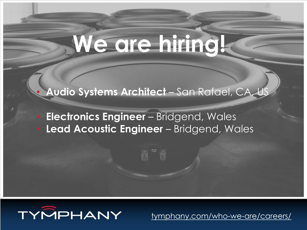 Tymphany's tweet photo. Do you have a passion for audio? At Tymphany we believe our teams create the best audio products helping people express themselves and connect all over the world.  

US Applicants: email: james.thompson@tymphany.com  
UK Applicants: email: Bryony.elliott@tymphany.com  

#tymphany https://t.co/4EviQ7IK3L