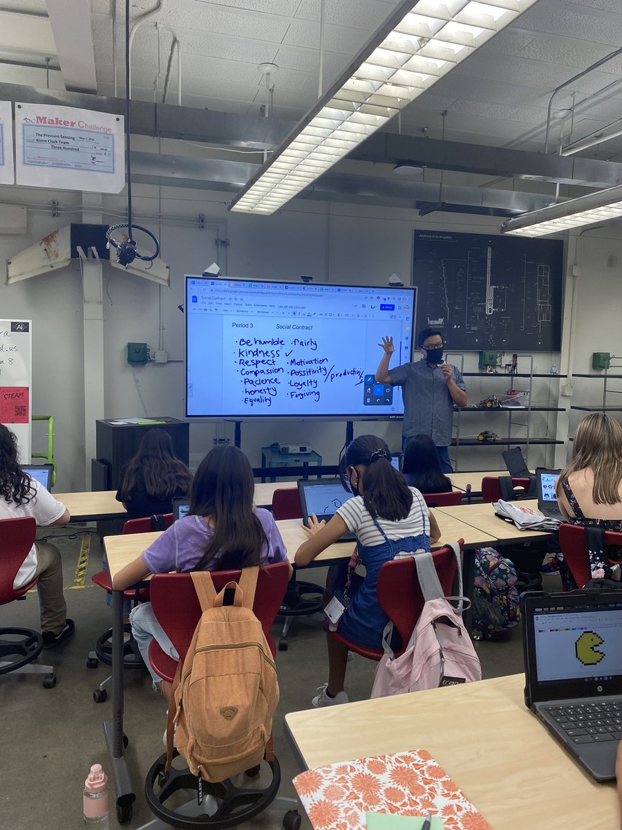 Ali_Bruner's tweet photo. Social contract reminders and pixel art design in our 7th grade STEAM wheel class.  #vikingsleadtheway https://t.co/Vk8MxxDIju