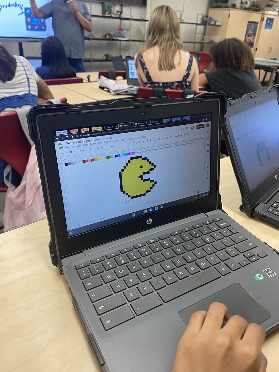 Ali_Bruner's tweet photo. Social contract reminders and pixel art design in our 7th grade STEAM wheel class.  #vikingsleadtheway https://t.co/Vk8MxxDIju