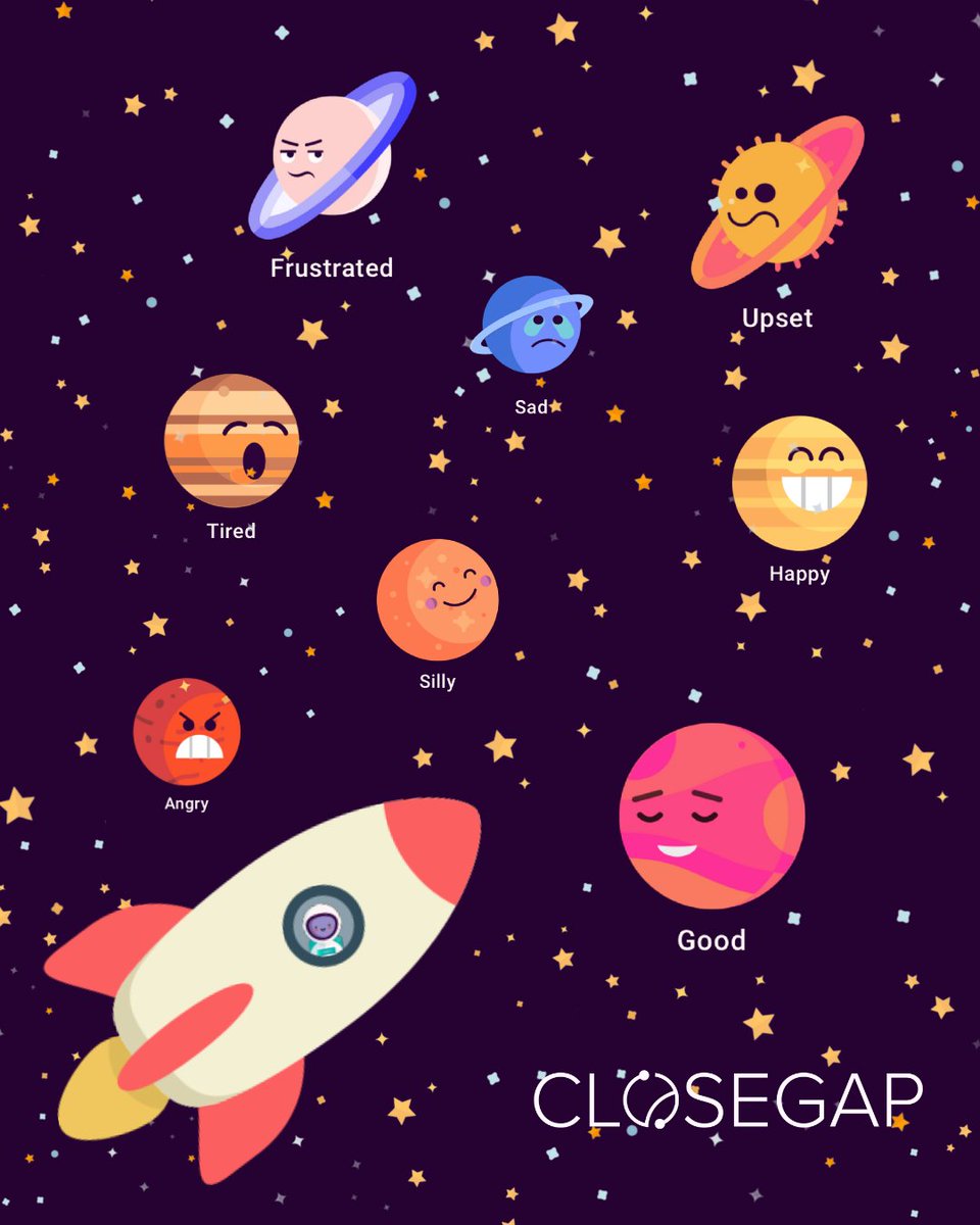 closegap_org's tweet photo. Emotions can get overwhelming as summer winds down and we start the Back to School process! Use Closegap's feelings planets below to ask, "how are you feeling?" and use that opportunity to work on a solution for the best back to school season possible! https://t.co/UTg0f1PzvR