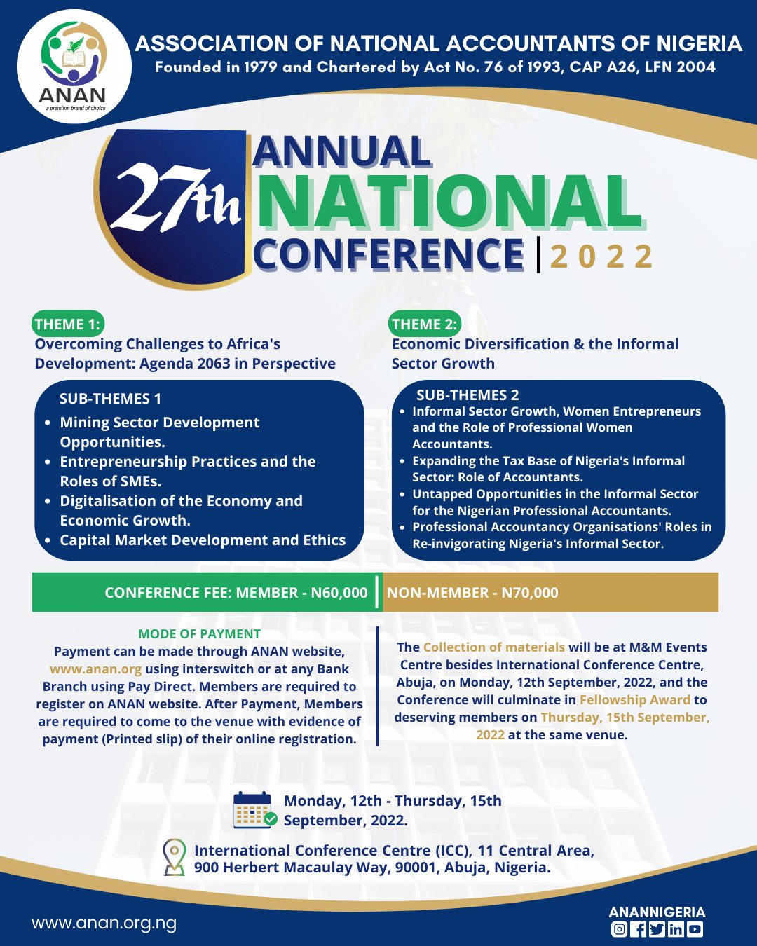 ASSOCIATION OF NATIONAL ACCOUNTANTS OF NIGERIA on Twitter "27TH ANNUAL NATIONAL CONFERENCE! The