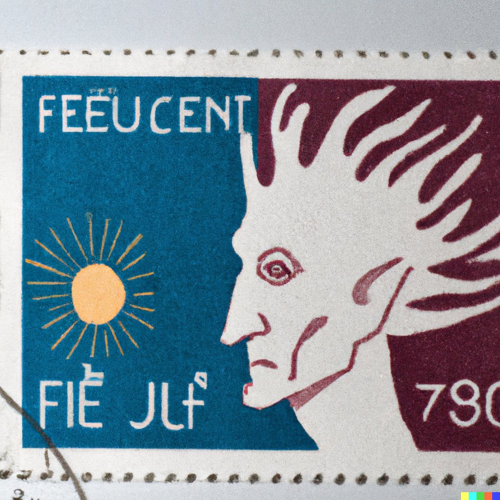 "A French postage stamp designed by Jean Cocteau" 

Right: real 
Left: DALL-E generated