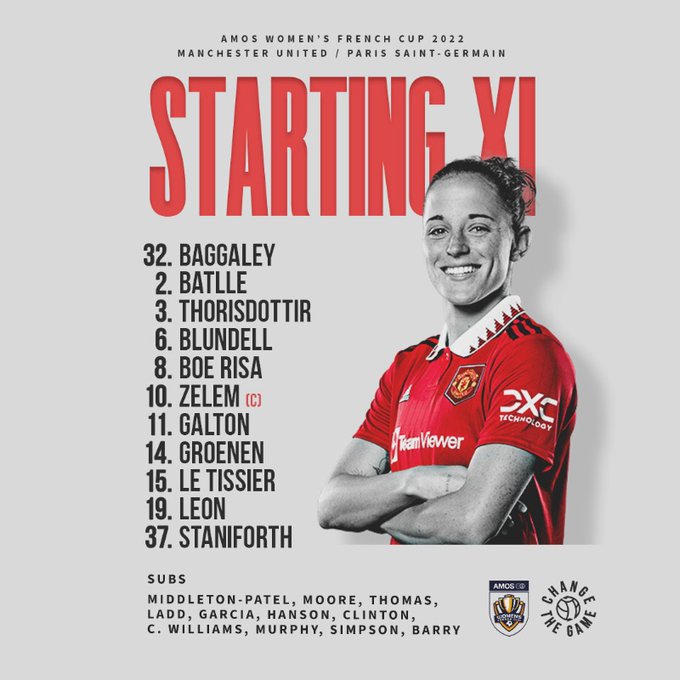 femmesfootnews's tweet photo. Match 2 : Les compos officielles :
#PSGMU @WomensFrenchCup
📸 @ManUtdWomen https://t.co/dqzaPxaBkP