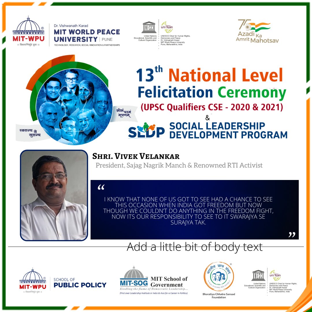 Shri. Vivek Velankar - President, Sajag Nagrik Manch &amp; Renowned RTI Activist in 13th National Level Felicitation Ceremony (UPSC Qualifiers CSE - 2020 &amp; 2021) &amp; Social Leadership Development Program