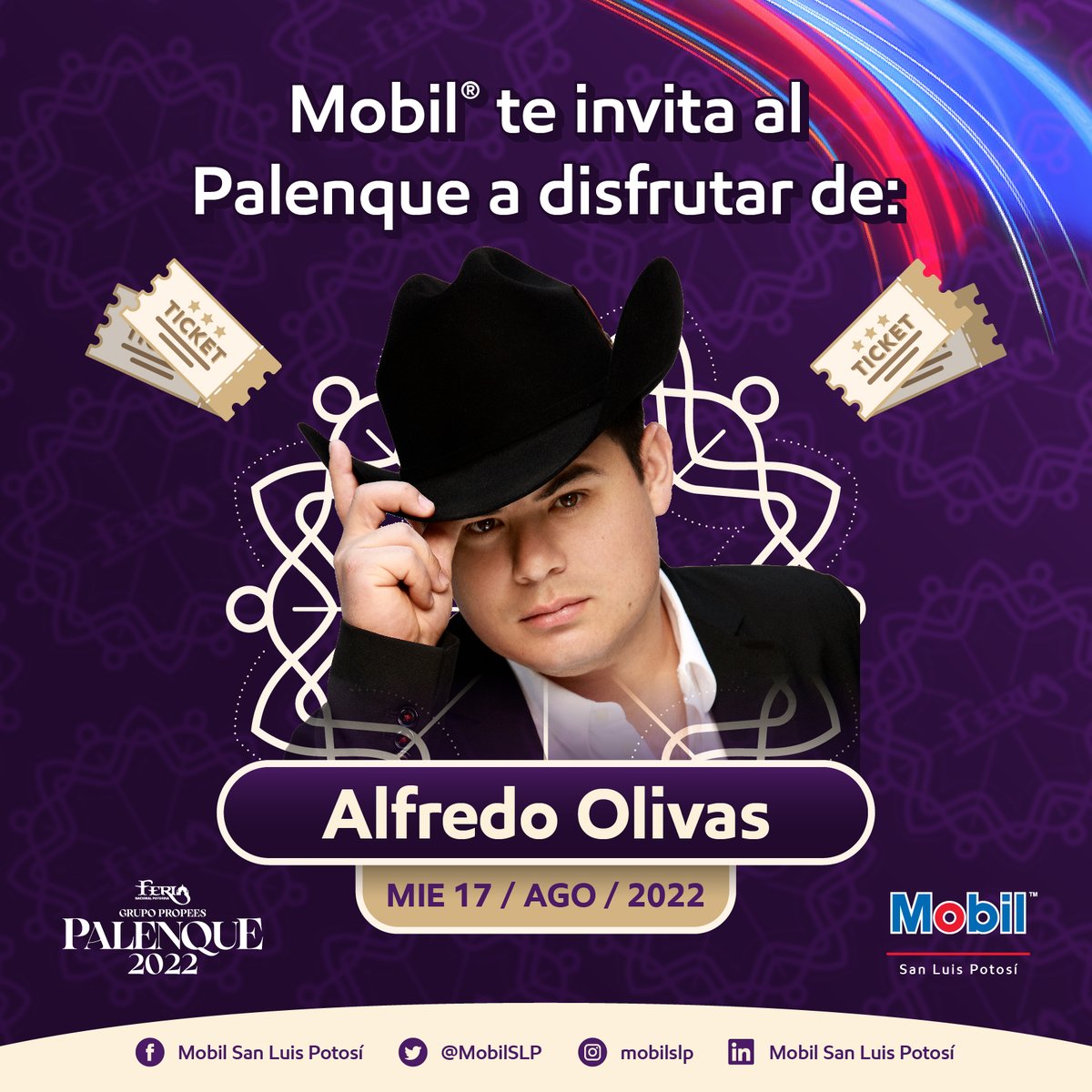 MobilSLP's tweet photo. Participa para ganar un pase doble para la presentación de @AlfredoOlvias @palenquefenapo.

➡️Siguenos en @MobilSLP
➡️Dale ❤️ y RT a este tuit,
➡️Comenta en este hilo tu cancion favorita de Alfredo Olivas.

#EligeElMovimiento https://t.co/i9dhnT4PUf