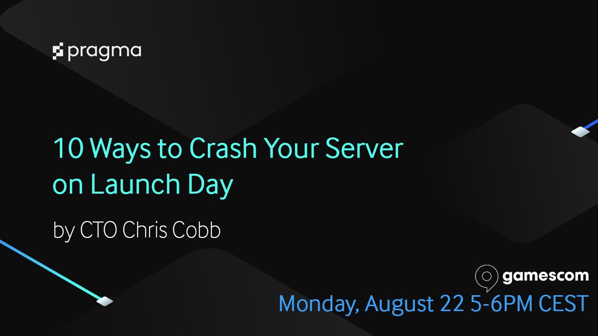 pragmaplatform's tweet photo. What makes a successful game launch day? Check out CTO @cccobbb's talk "10 Ways to Crash Your Server" at Gamescom next week on Stage 3 at 5PM CEST.

#Gamescom2022
https://t.co/cLGWWkgLmT https://t.co/apa44wYVYp