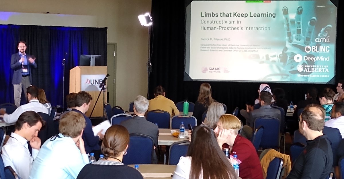 jsensinger's tweet photo. Thought-provoking talk at #MEC22 on continual learning by @PatrickPilarski. Thrilled to hear he thinks #MEC is the best conference. I agree—it brought me to @UNB_IBME. Can’t wait to apply continual learning in #UNBMobilityResearch with our outstanding colleagues at @UAlberta! https://t.co/WVsbAPO3eQ