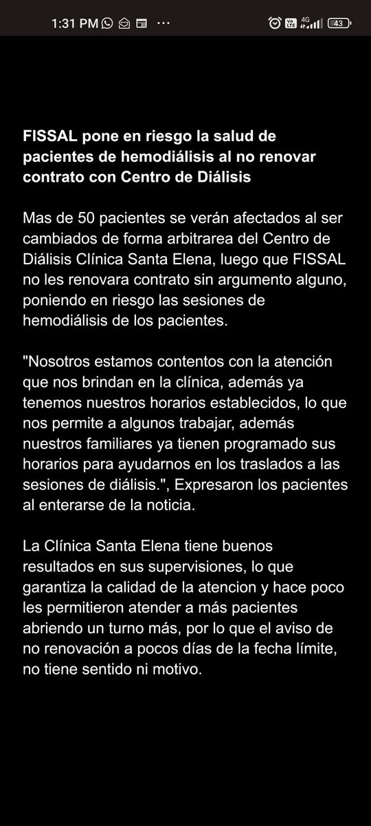 McV1C10us's tweet photo. Gente, necesito su apoyo, FISSAL no quiere renovar al Centro de Diálisis dónde me atiendo, sin argumento alguno y de forma arbitraria, afectando la salud de más de 50 pacientes.

@noticiAmerica @PanamericanaTV @Latina_Noticias @atv_noticias https://t.co/6Jt8RLEr22