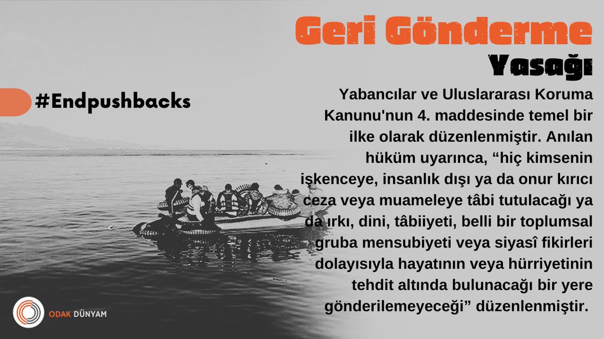 odakdunyam's tweet image. Yabancılar ve Uluslararası Koruma Kanunu'nun 4. maddesi:

“Hiç kimsenin işkenceye, insanlık dışı ya da onur kırıcı ceza veya muameleye tâbi tutulacağı ... siyasî fikirleri dolayısıyla hayatının veya hürriyetinin tehdit altında bulunacağı bir yere gönderilemeyeceği”

#Endpushbacks