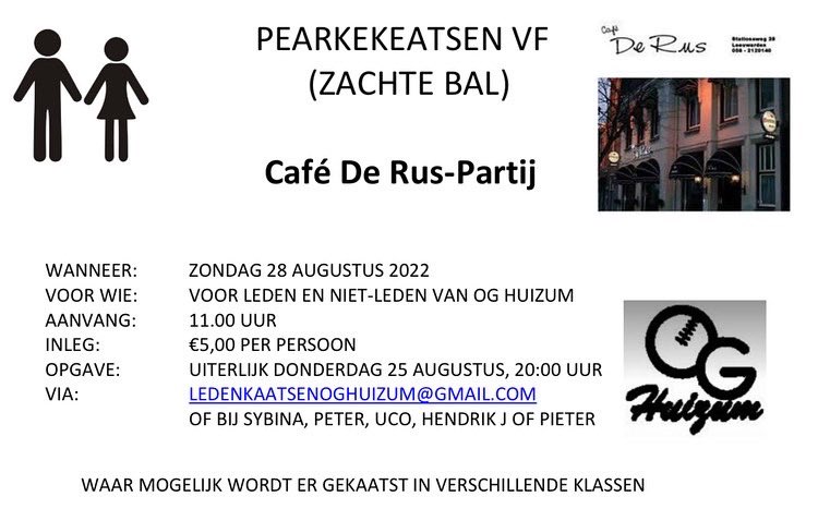 oghuizum's tweet photo. CAFÉ DE RUS KAATSPARTIJ 2022
PEARKEKEATSEN VF ZACHTE BAL VOOR LEDEN &amp; NIET LEDEN!

ZONDAG 28 AUG A.S.
OG HUIZUM 11:00 UUR
INLEG €5,00 PP

AANMELDEN TOT DONDERDAG 25 AUG, 20:00 UUR VIA LEDENKAATSENOGHUIZUM@GMAIL.COM
 
BIJ VOLDOENDE DEELNAME WORDT GEKAATST IN VERSCHILLENDE KLASSEN https://t.co/4IojRVI7dh