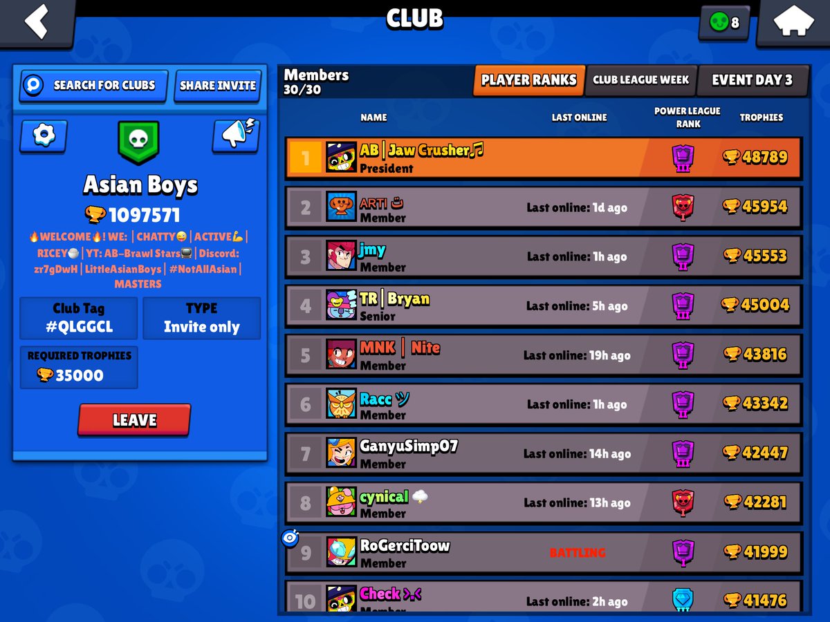 Any y’all looking for a club? We’re full rn but looking for some more active ppl. Consistently masters. Top 3 in Canada for a bit but fell off. Dm for more info.