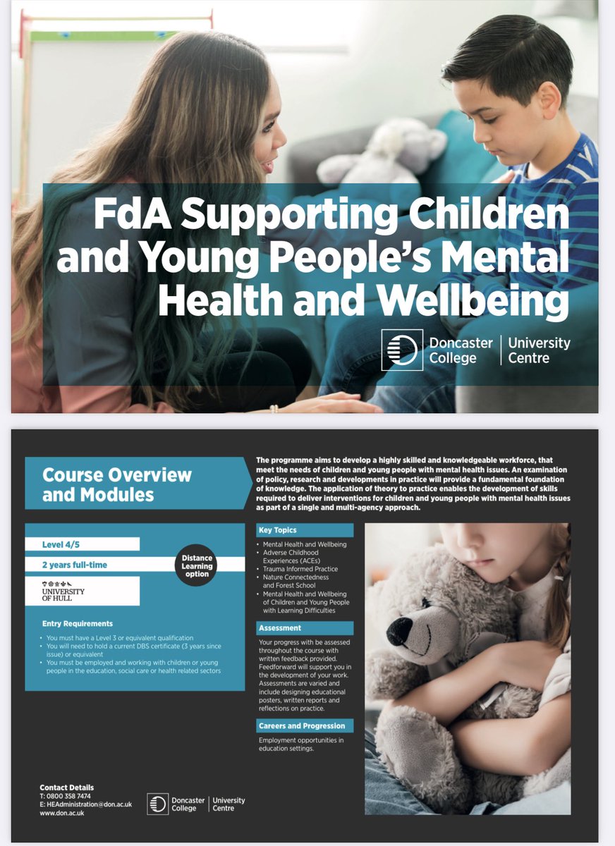 ForestDoncaster's tweet photo. New foundation course starting next month! If you want to join like minded people and join me in trying to support young people and child’s mental health why not consider signing up. For more information drop me an email on Kelly.severn@don.ac.uk https://t.co/zu4srp3gVH