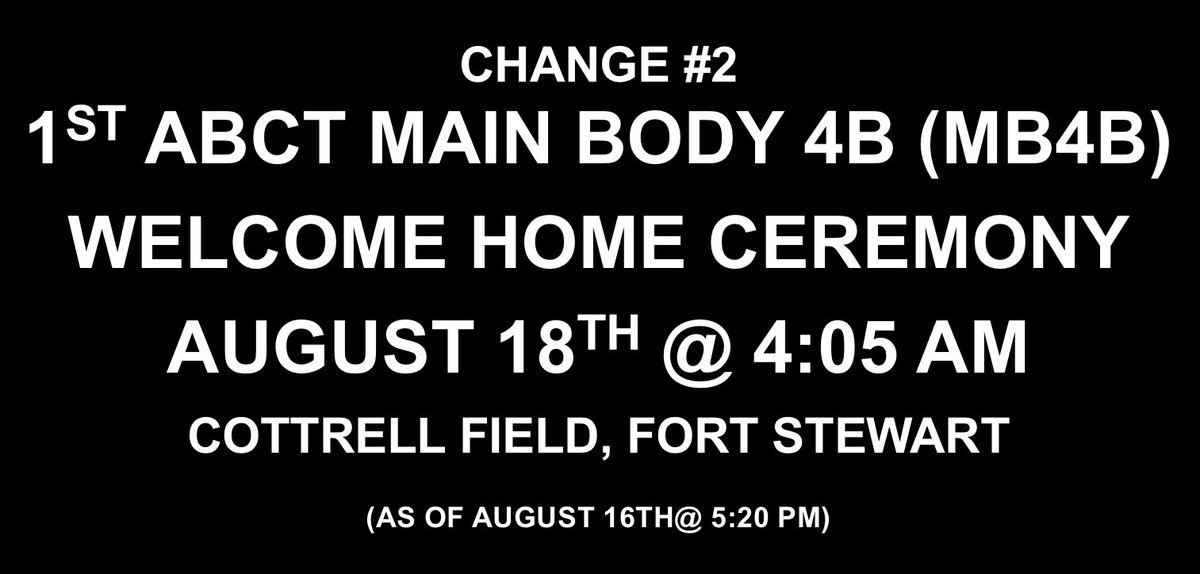 3rd_Infantry's tweet photo. CHANGE #2: Raider 1st Armored Brigade Combat Team, 3rd Infantry Division, 3rd Infantry Division Main Body 4B (MB 4B) Welcome Home Ceremony will be held on August 18th at 4:05 a.m. on Cottrell Field on Fort Stewart.
Updates:
https://t.co/RNMWt7N4LTโฆ
#RaidersFirst #ROTM https://t.co/Q9b3N7k1uk