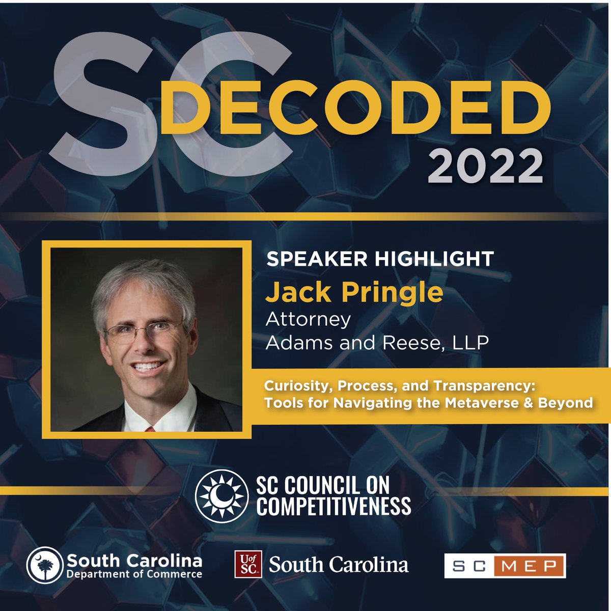 sccompetes's tweet image. Transparency will be a hot topic at #SCDecoded 2022, and we are excited to have Jack Pringle from Adams &amp;amp; Reese join us! Grab your tickets today and we will see you on September 15th! bit.ly/3zGan2T