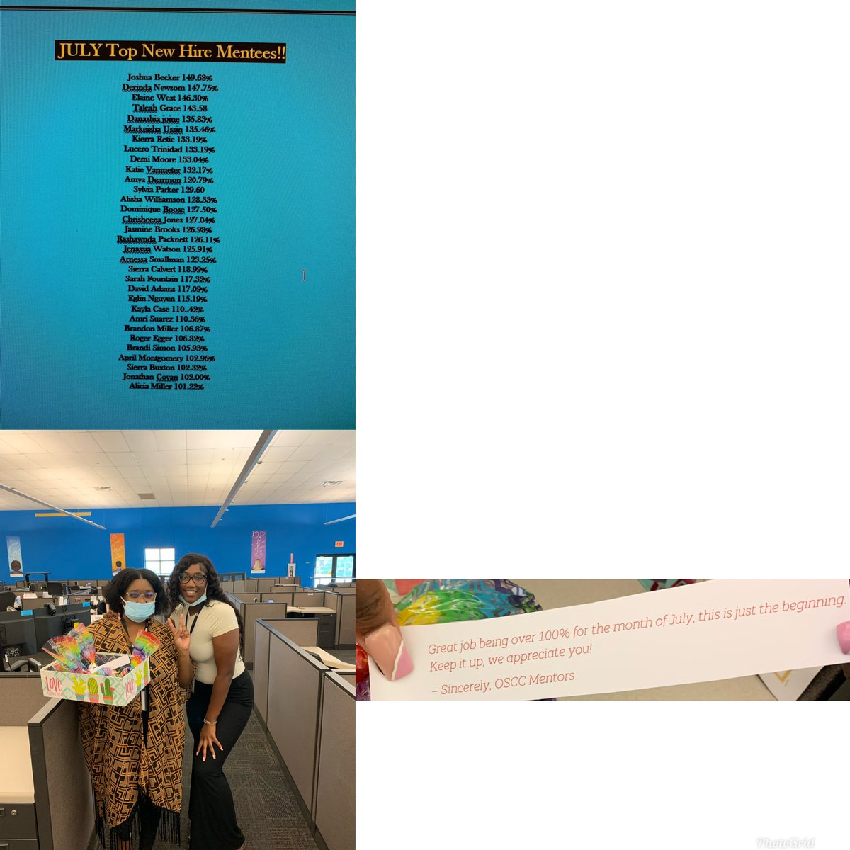 kendraa_01's tweet photo. Congrats to some of the new hire mentees thats were over 100% for the month of July ! To show our appreciation as their mentors we gave them a goodie bag with a note attach! #osccMentors #greatness  @ATTOSCCVALERIE @OS_CallCenter @wloceansprings @TeamFierceOSCC https://t.co/KuZVLpw1nc