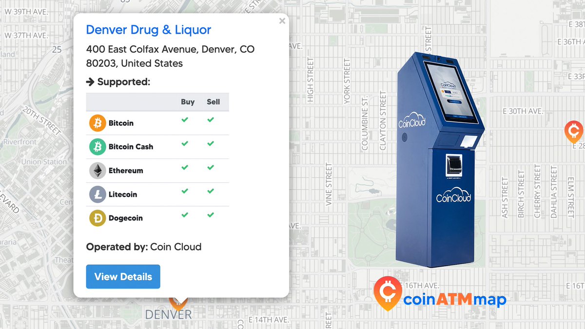 coinatmmap's tweet photo. Check out this #Bitcoin ATM by @coinclouddcm in #Denver #Colorado . This machine supports #BTC, #BCH, #LTC, #DOGE, #Ethereum, &amp; many more! Find this #BitcoinATM and others at #CoinATMmap (link in Bio). https://t.co/QCGD4upDRn