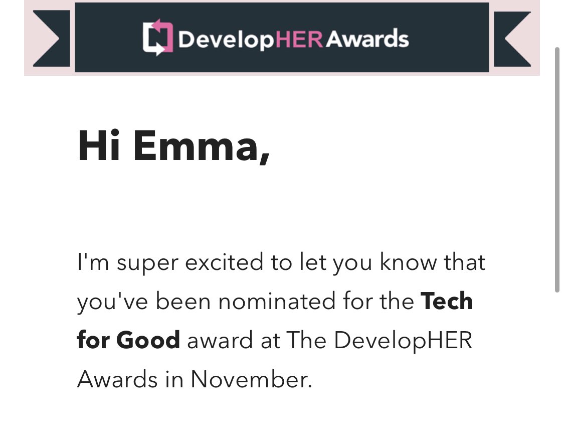 💥Celebrating this achievement today! Can’t wait to find out if my work founding @MetaOutcomes gets shortlisted 🤞🏻

Good luck to the amazing <a href="/CoachforSchools/">Mary-Jo Hill</a> too 💪 Thanks for your continued friendship &amp; support 💖

#womenintech #developHERawards #tech 

Alpha below ⬇️⬇️ (1/2)