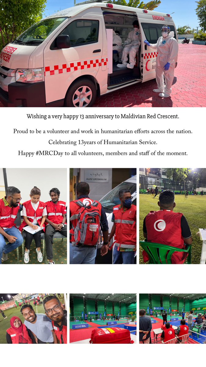 Sharaff__'s tweet photo. Wishing a very happy 13 anniversary to @maldivianrc.
Proud to be a volunteer and work in humanitarian efforts across the nation.
Celebrating 13years of Humanitarian Service.
Happy #MRCDay to all volunteers, members and staff of the moment.
#MRC13 #Humanity #heyohithun ♥️ https://t.co/uOiU3ZOMKo