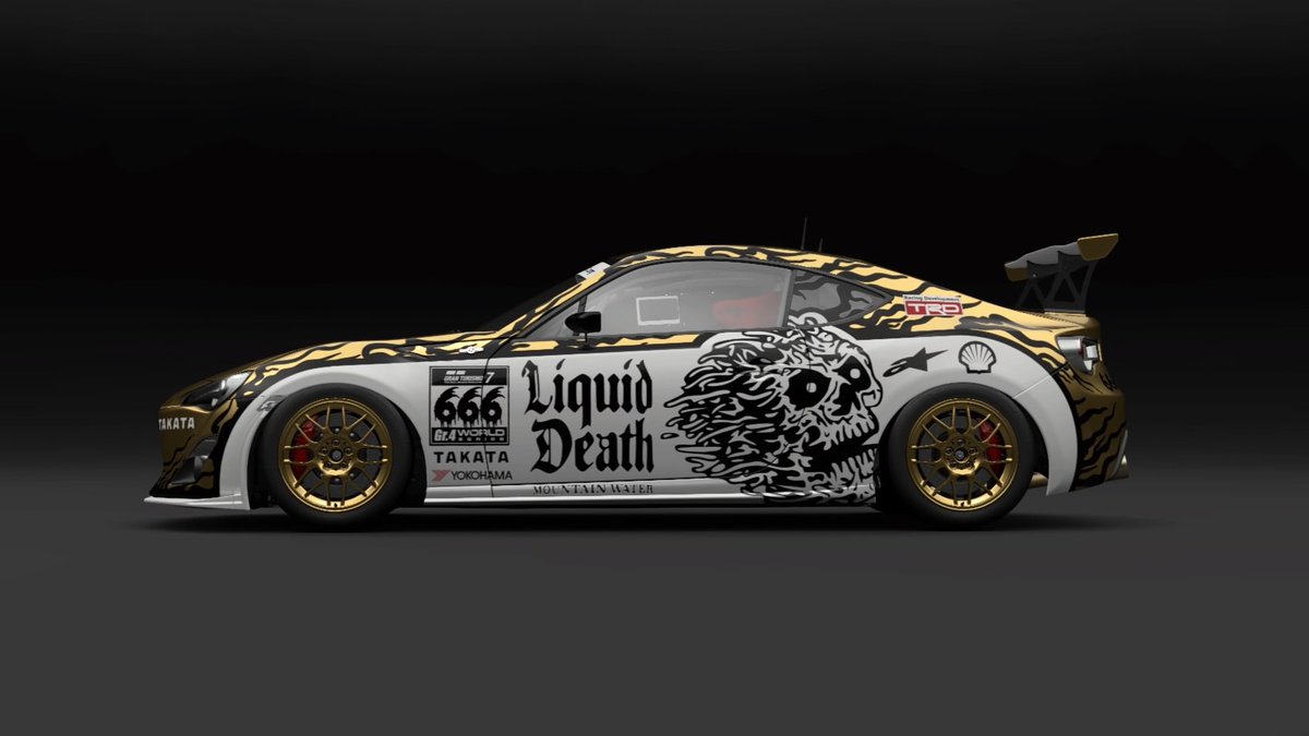 chrissiegle's tweet photo. Liquid Death livery for my Toyota 86 Gr.4. #GranTurismo7 #GT7Livery #GT7 #LiveryEditor https://t.co/BqtazPP7Q5