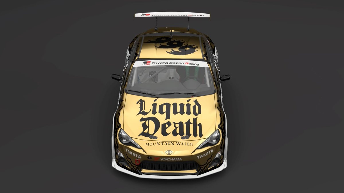 chrissiegle's tweet photo. Liquid Death livery for my Toyota 86 Gr.4. #GranTurismo7 #GT7Livery #GT7 #LiveryEditor https://t.co/BqtazPP7Q5