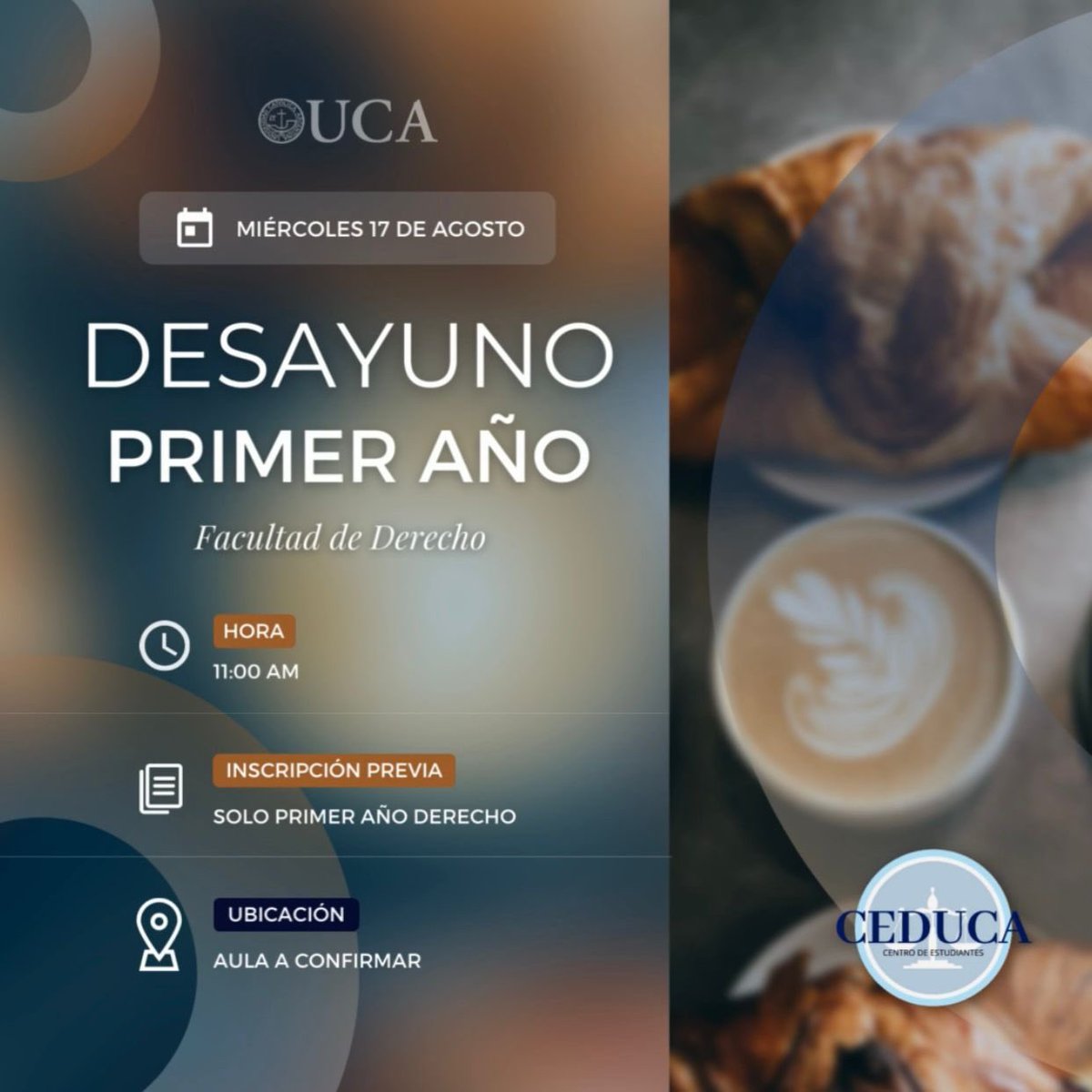 Alumnos de PRIMER AÑO Los invitamos este miercoles 11 a las 11:00 hs a participar de un desayuno  para sacarles todas las dudas respecto de la segunda mitad del año , examenes parciales y finales y para poder ayudarlos a mejorar su experiencia en la facultad!