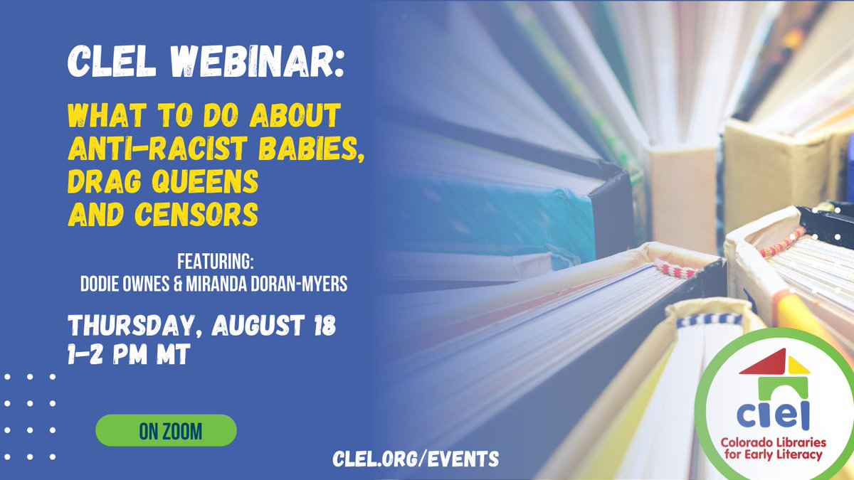 The CLEL Webinar: What to Do About Anti-Racist Babies, Drag Queens and Censors is upon us: tomorrow, August 18, 1-2pm MDT! You won’t want to miss it! To register and learn about our Matching Fundraiser with Unite Against Book Bans, visit: clel.org/event/webinar-…