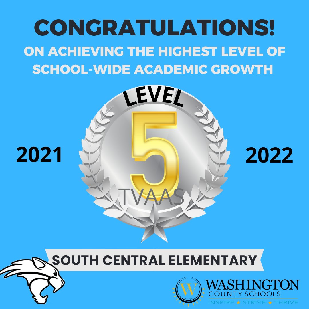 Congratulations to the students, faculty, staff, and families of <a href="/SCESWildcats/">South Central School</a> for attaining a school-wide composite of LEVEL 5 (highest level) for academic growth in the 2021-2022 school year!  #teamwork #InspireStriveThrive