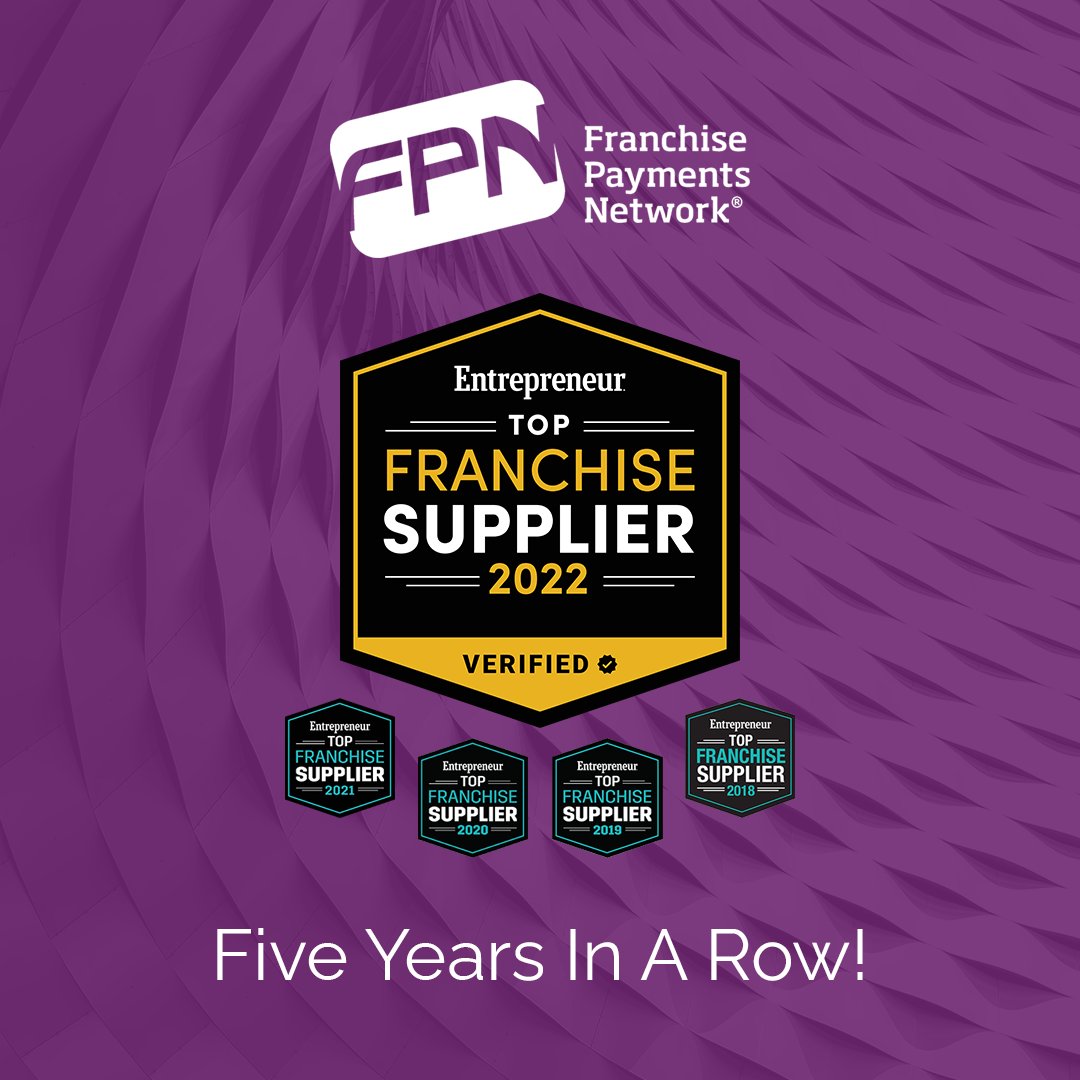 franpaynet's tweet photo. For the fifth year in a row, FPN has been voted #TopFranchiseSupplier in Merchant Services by @entrepreneur! Thank you to all the #franchisors who chose FPN. https://t.co/9hLPJMdS56