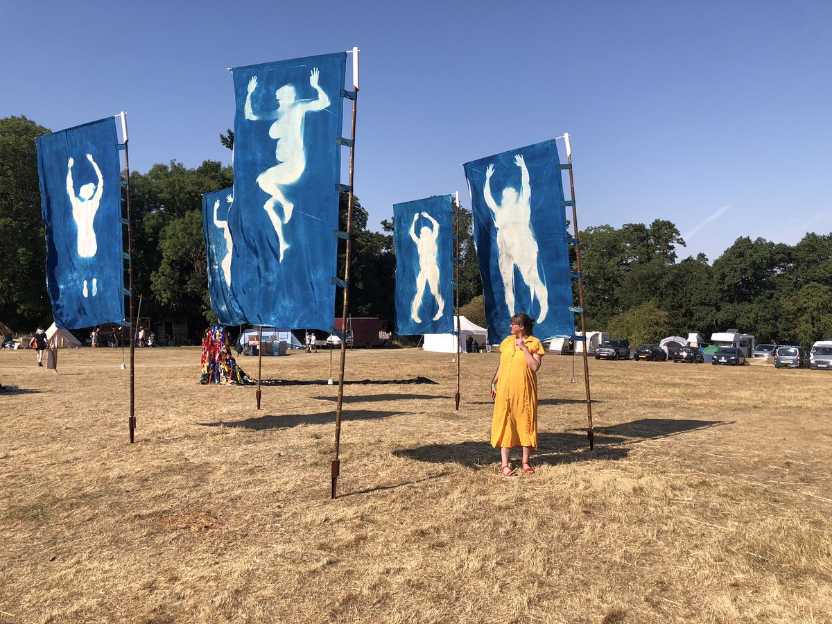 pinnel_lbd's tweet photo. Me and my others 💙 we had a very lovely time #bluetopography @SUPERNORMALFEST thanks for having us #cyanotype #bodyprint #flags https://t.co/UV7E9UOHwI