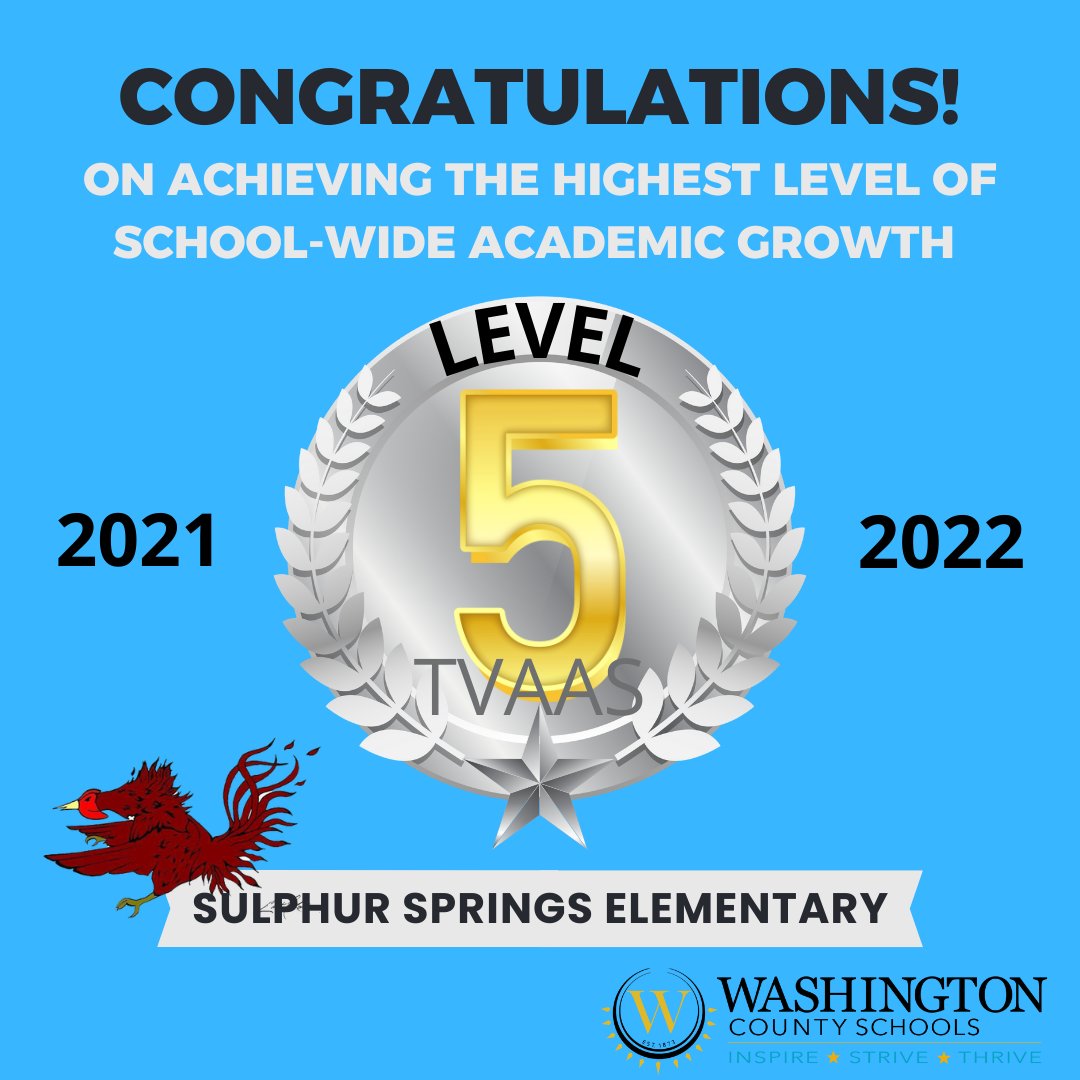 Congratulations to the students, faculty, staff, and families of <a href="/SSESGamecocks/">Sulphur Springs</a> for attaining a school-wide composite of LEVEL 5 (highest level) for academic growth in the 2021-2022 school year!  #teamwork #InspireStriveThrive