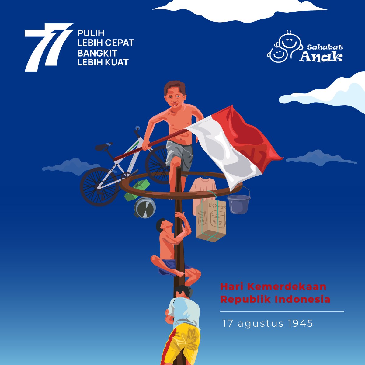 sahabatanak's tweet photo. Anak Indonesia harus bebas menyampaikan pendapat, diberi ruang untuk berkarya, berani berpikir kritis. Anak yang sejak dini dipenuhi haknya untuk berpartisipasi akan tumbuh menjadi anak kuat dan mampu melindungi diri mereka.
Dirgahayu INDONESIA ๐ฎ๐ฉ
#indonesia77 #BerASA #merdeka https://t.co/hsG10uv0pC