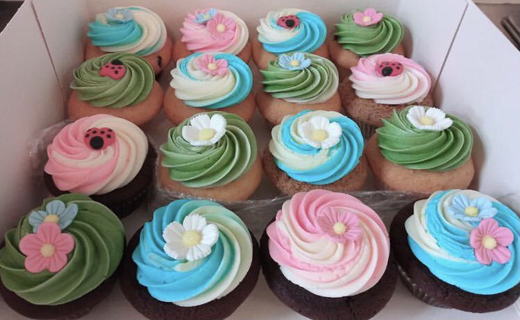 cupcakeberlin's tweet photo. Colorful #cupcakes for a custom order π°π₯° #cupcakeberlin #cakeberlin #flowers #ladybugs https://t.co/RaNUYhHhCK