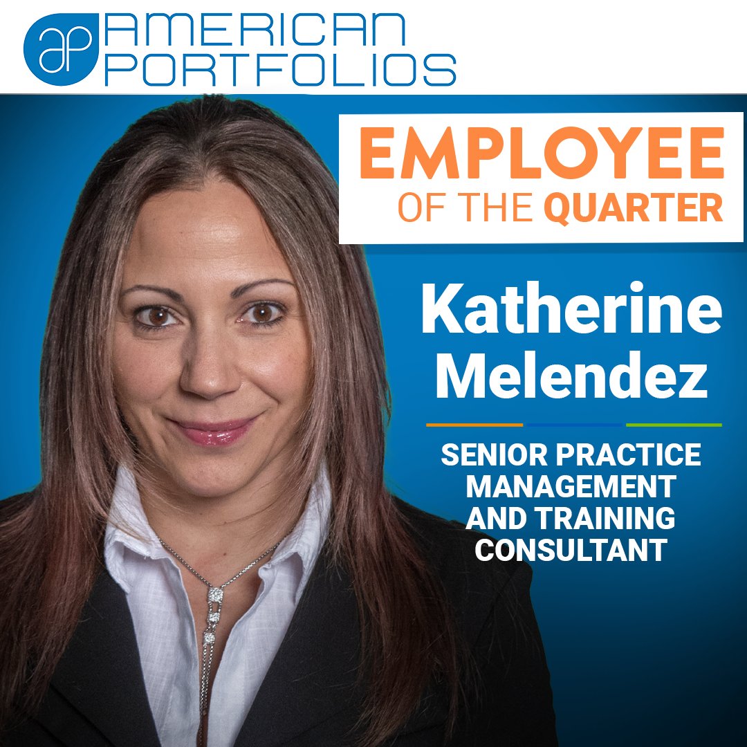 APFSFreedom's tweet photo. American Portfolios would like to congratulate Katherine Melendez on receiving a Superior Performance and Outstanding Teamwork (SPOT) Award and Employee of the Quarter for the second quarter of 2022. #AmericanPortfolios #EmployeeAppreciation #SPOTAward #WorkAtAP https://t.co/P67WFeVB1K