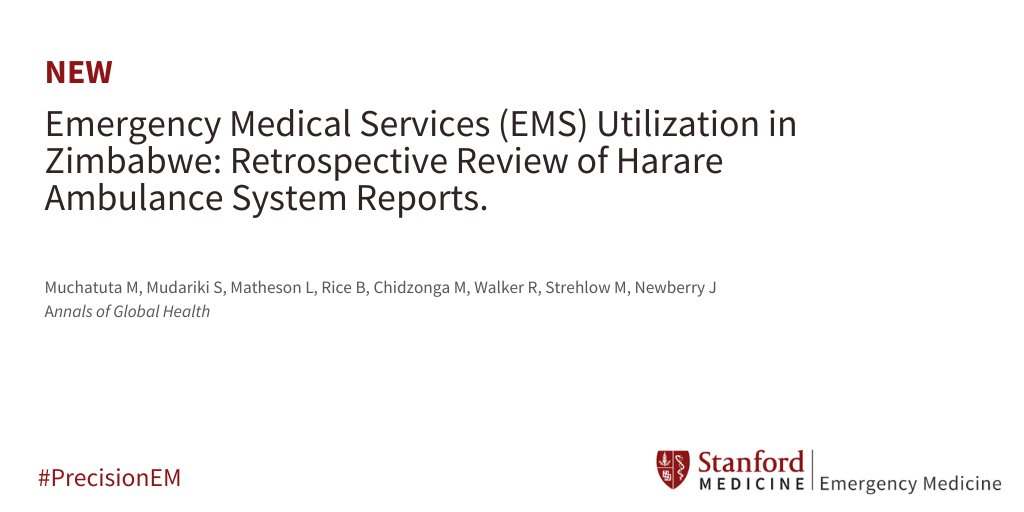 StanfordEMED's tweet photo. A new study aims to characterize EMS utilization in Harare, Zimbabwe to guide system strengthening.

This work was completed in part by our former Global EM fellow @drmonamuch during her @StanfordEMED fellowship!
https://t.co/mSVUSxWJs2
@MTYK079 @StrehlowMatthew @rwalkerglobal https://t.co/TGbUFmsz6n