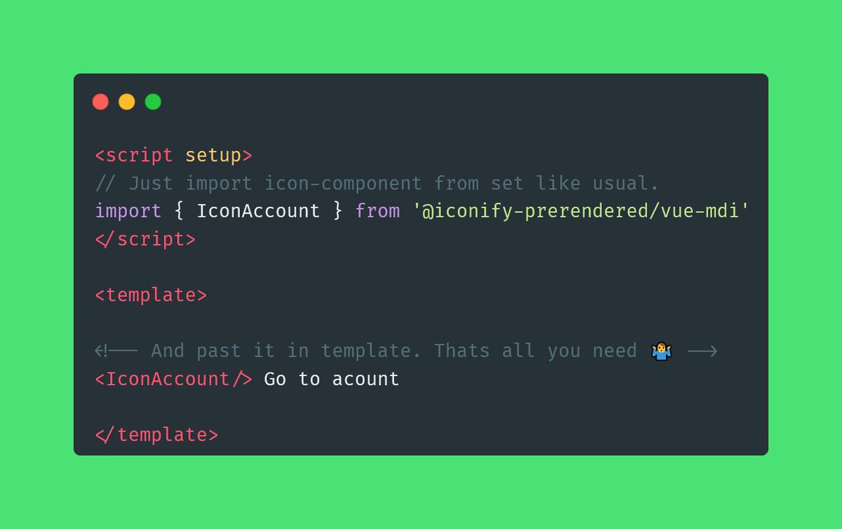 alex_kozack's tweet photo. Each #iconify icon is exported as a separate standalone #vue component.
❌No network connection required
❌No plugins needed
✔ Tree-shacking
✔ Suitable for any build system
https://t.co/NhCzRgFg3a https://t.co/FyL1LgG8xf
