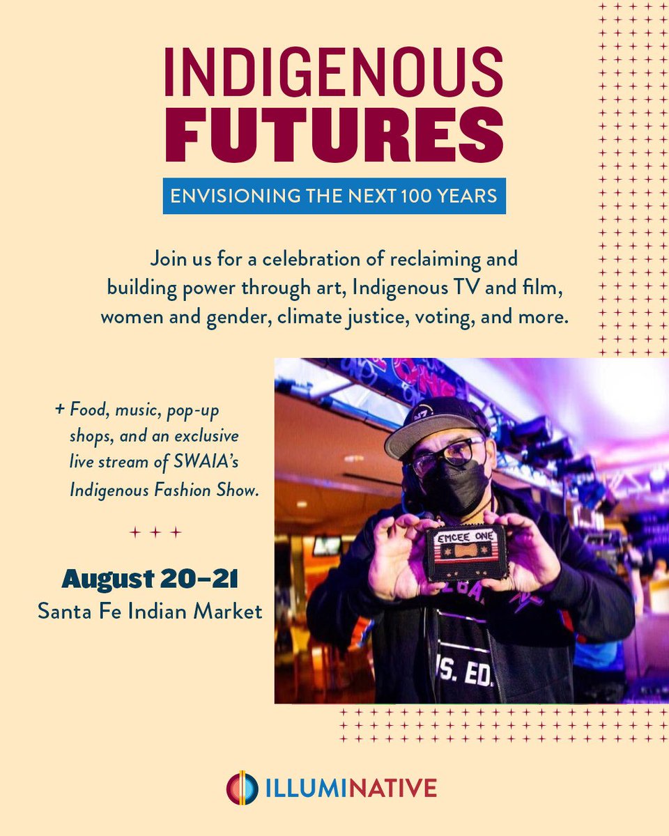 IllumiNative's tweet image. We are happy to announce that @Emceeone will be the official DJ for “Indigenous Futures: Envisioning The Next 100 Years” at our unique event at the Santa Fe Indian Market @SWAIA  Aug. 20 &amp;amp; 21

🎟️ Link for tickets: loom.ly/mJsH4Ts

#NativeExcellence #SWAIA #SantaFe