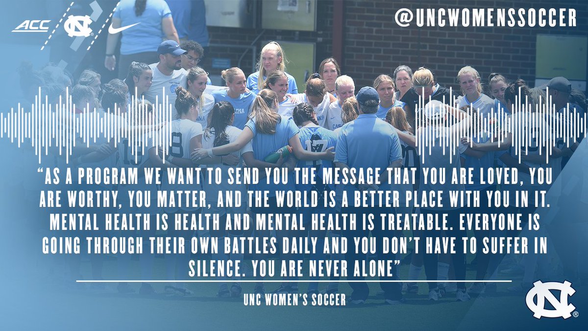 uncwomenssoccer's tweet photo. Our game vs @Vol_Soccer this Thursday at 7 pm will be Mental Health Awareness Night as we hope to shed light on a subject very important to us. We hope to see you at Dorrance Field to make the evening even more meaningful. More details to come.

#GoHeels | #MentalHealthAwareness https://t.co/0frmhx9vJs