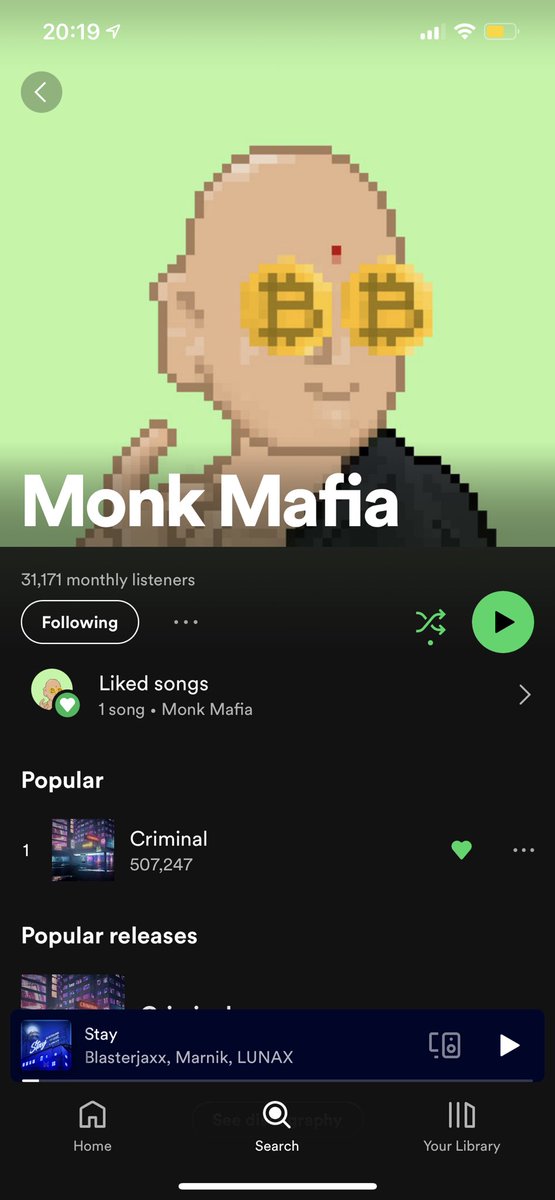 MonkMafia_io's tweet photo. Half a million streams, as a DAO and alias, this is big. 

#MusicNFTs #musicrelease #housemusic #techhouse #maskdj #monkmafia https://t.co/Ygwfe7x2O0