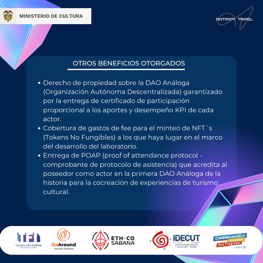 EntropyTravel's tweet photo. 🎯Haz parte de la co-creación de la experiencia turística y cultural diseñada y ejecutada de manera descentralizada.
Apoya @mincultura y el Programa Nacional de Estímulos 2022

#dao #industriacreativa #Ethereum #RoadToDevcon #blockchain https://t.co/iYc3G1aV59